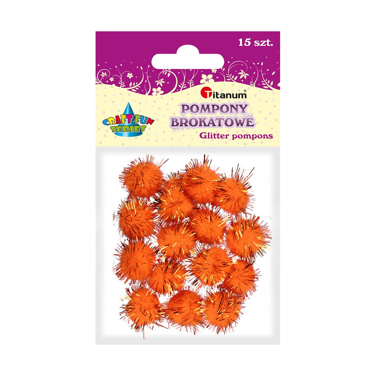 Pompony Titanum Craft-Fun Series brokatowe pomarańczowe 15 szt (338539)