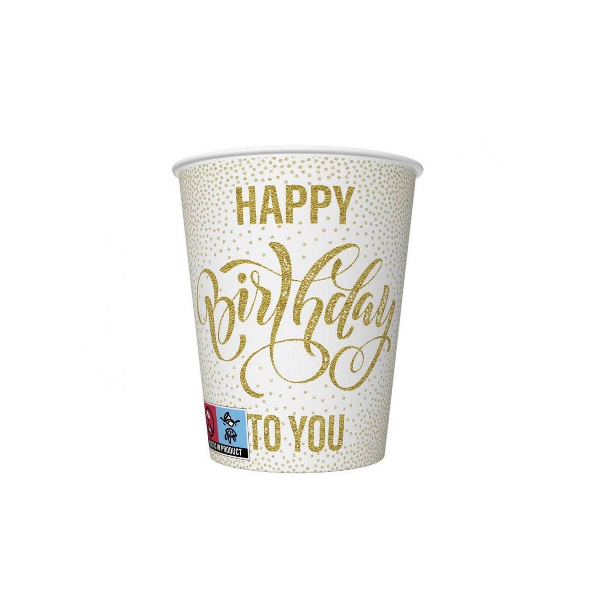 Kubek jednorazowy Godan Happy Birthday Dotted Gold papier 250ml (KM01_OG_055101)