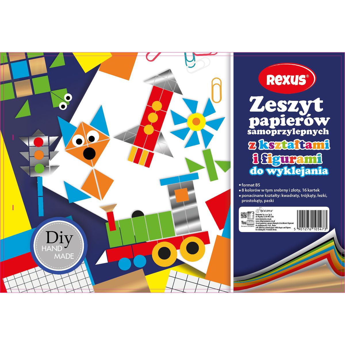 Zeszyt papierów kolorowych samoprzylepnych B5 80g 16k [mm:] 245x170 Rexus (6105473)