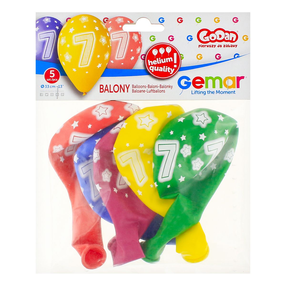 Balon gumowy Godan Premium Hel z nadrukiem 7, 13 cali/5 sztuk mix 330mm 13cal (GS120/7)