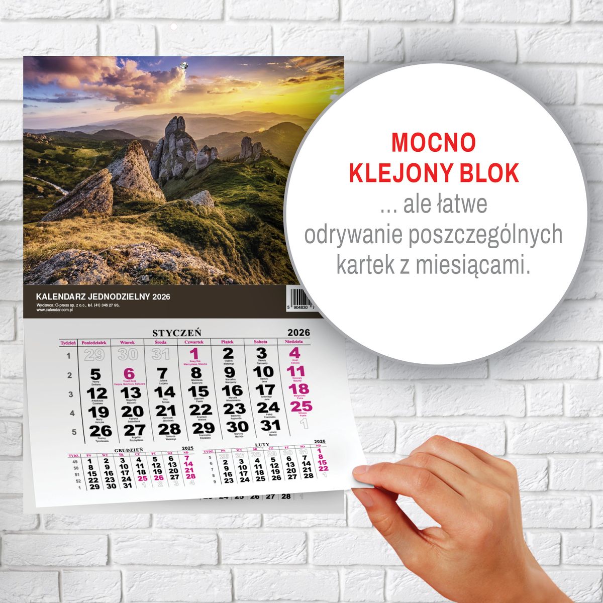 Kalendarz ścienny (401000) k:2915-377 JEDNODZIELNY GÓRY A4 210mm x 295mm Press
