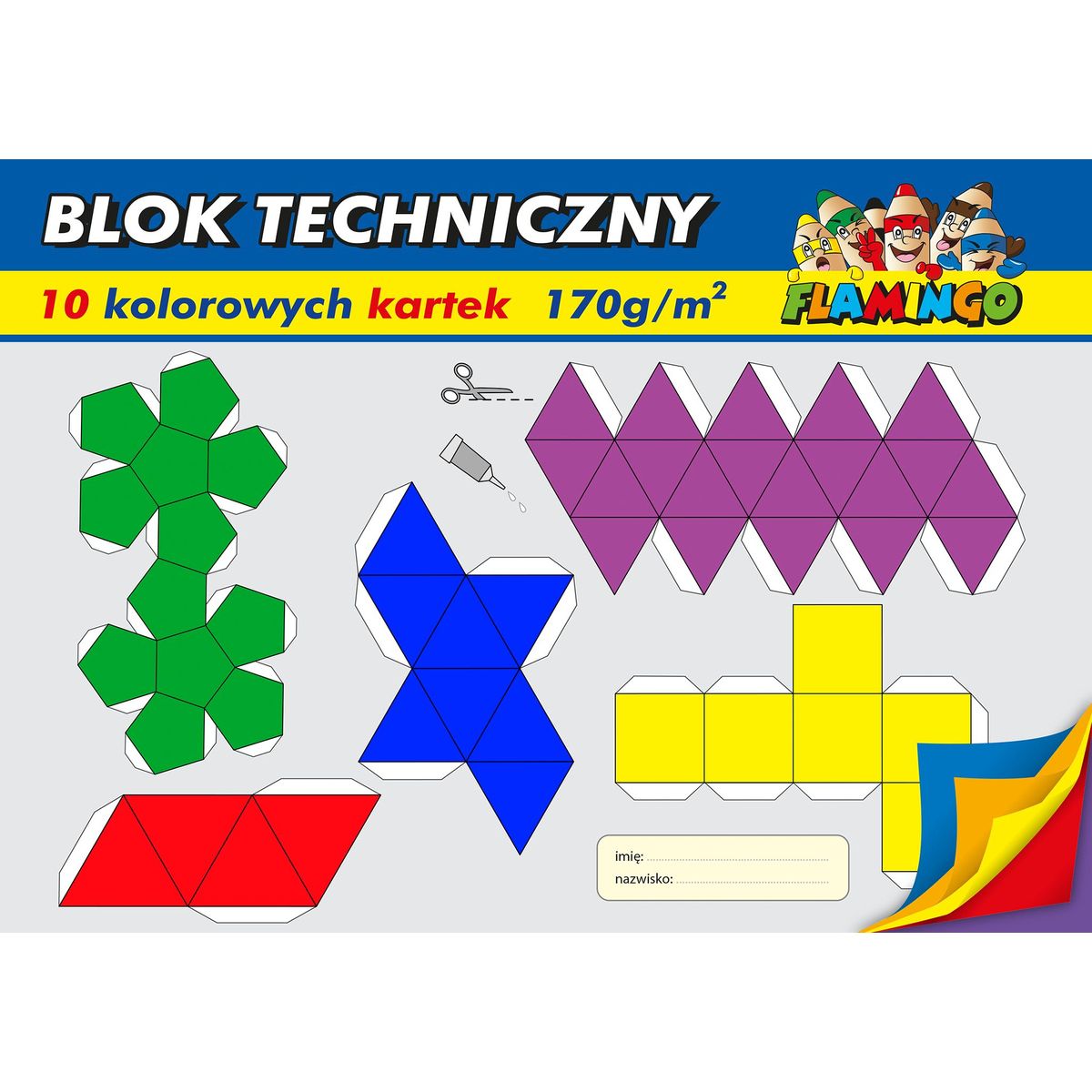 Blok techniczny Flamingo kolorowy A4 10 kartek 170g/m?