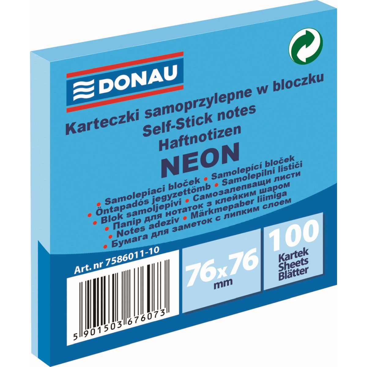 Notes samoprzylepny Donau Neon niebieski 100k [mm:] 76x76 (7586011-10)