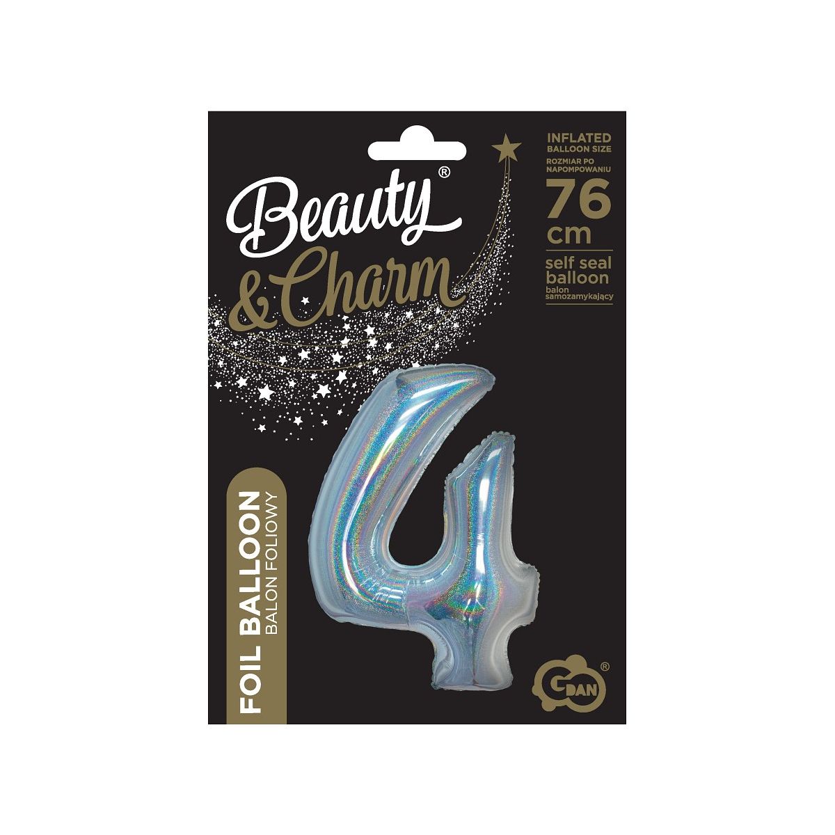 Balon foliowy Godan Beauty&Charm Cyfra 4 holograficzna 76cm (CH-BHS4)