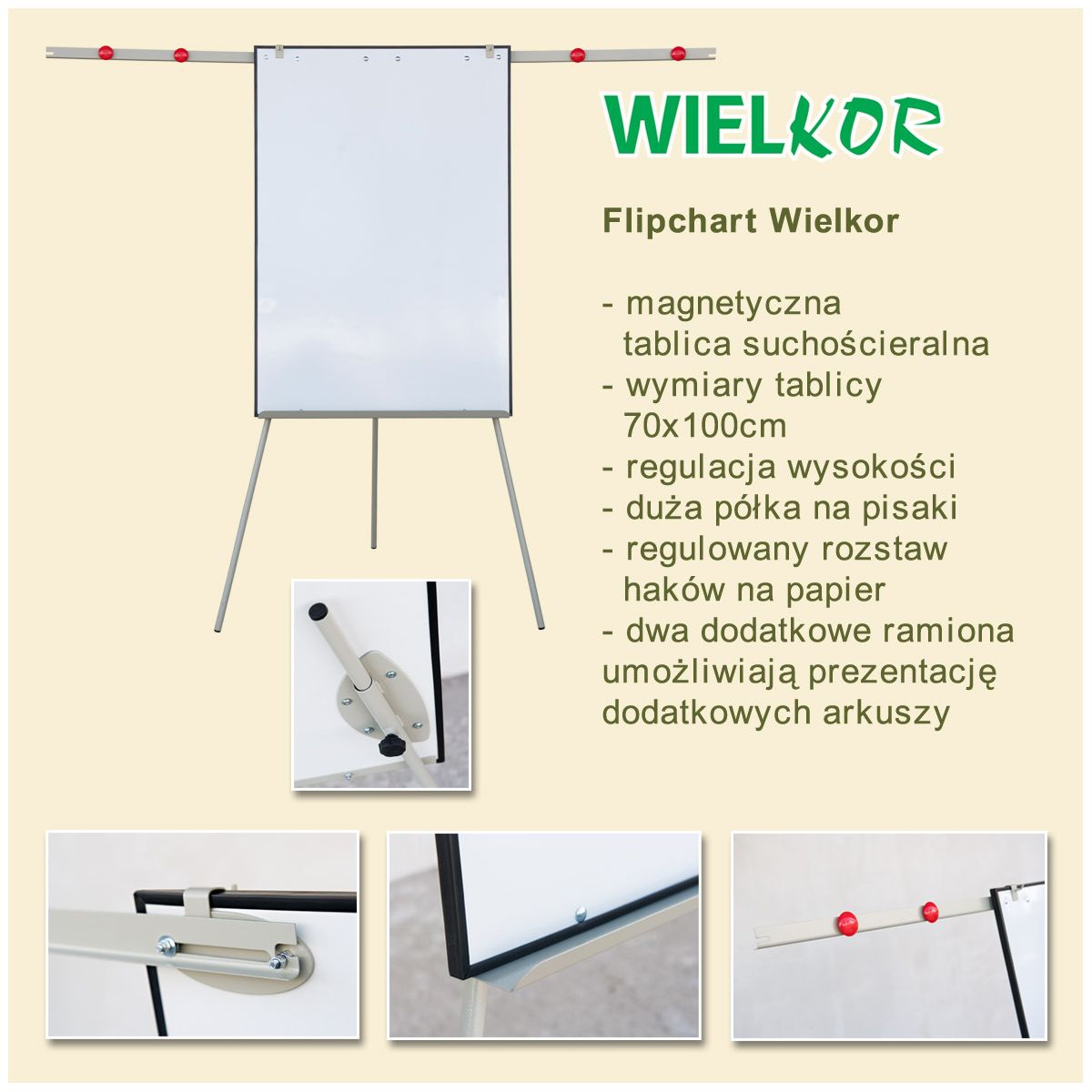 Tablica flipchart Wielkor z ramionami [mm:] 700x1000