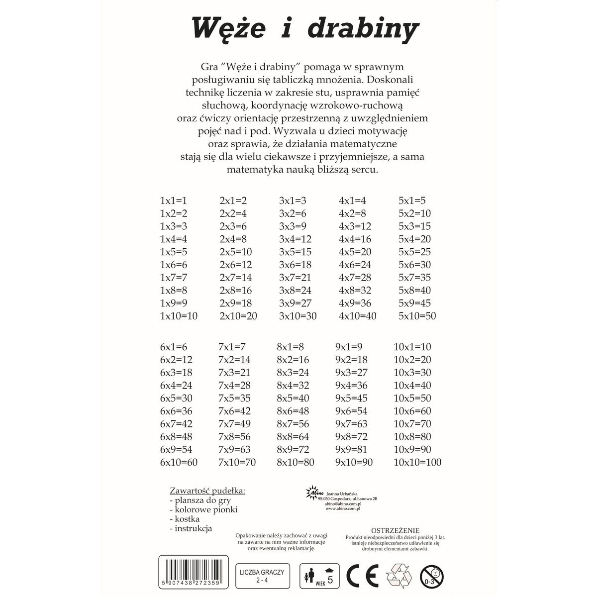 Gra planszowa wężę i drabiny węże i drabiny Abino (532942)