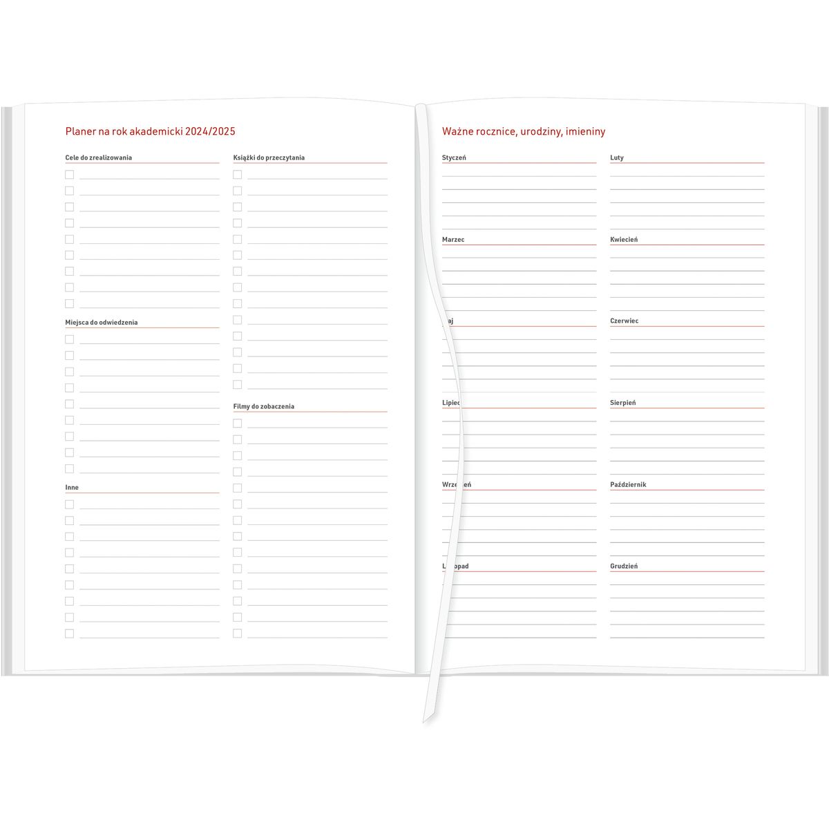 Kalendarz nauczyciela książkowy (terminarz) A5TA088B Wydawnictwo Wokół Nas 2024/2025 a5 TYGODNIOWY A5 (CROSS Z GUMKĄ CZERWONY)