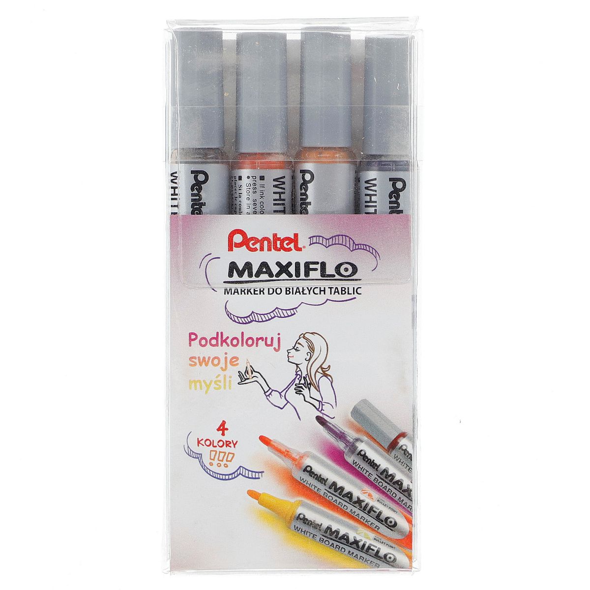 Marker suchościeralny Pentel, 4 kolory 1,1-2,2mm okrągła końcówka (MWL5S-4W)