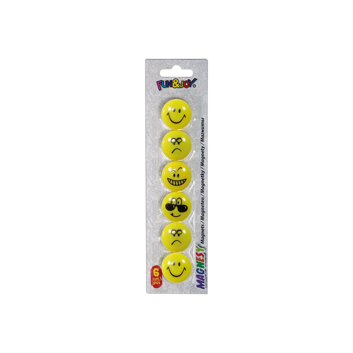 Magnes Fun&Joy Smiley okrągły żółty śr. 29mm 6 sztuk