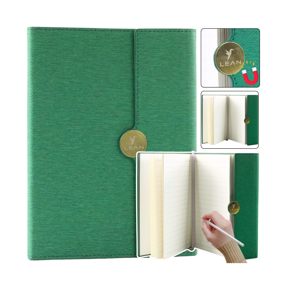 Notes Biurowy Na Magnes Notatnik Z Obiciem Zielony A5 95k. linia [mm:] 210x150 Lean (20684)