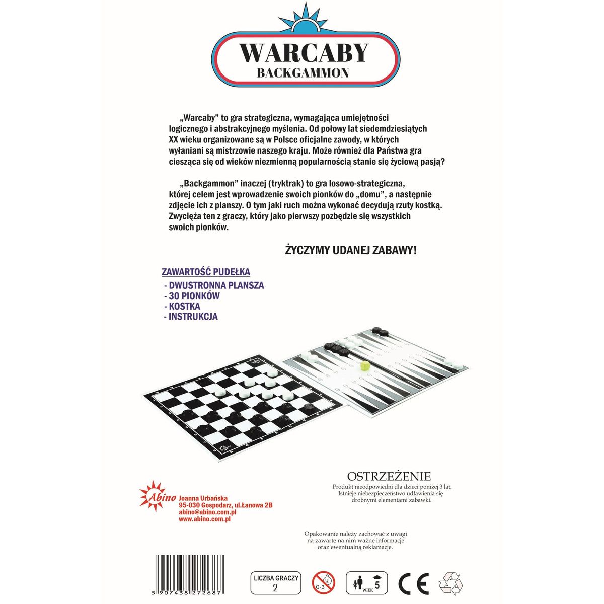 Gra planszowa warcaby - backgammon WARCABY BACKGAMMON Abino