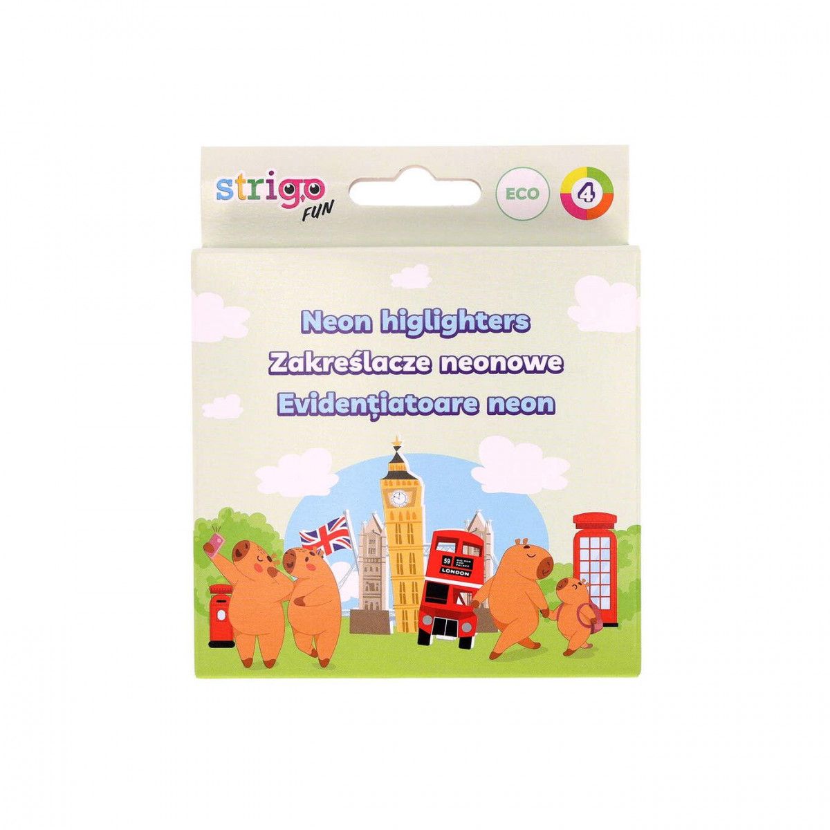 Zakreślacz KAPIBARA EKO NEON 4 sztuki mix Strigo (SSC504)
