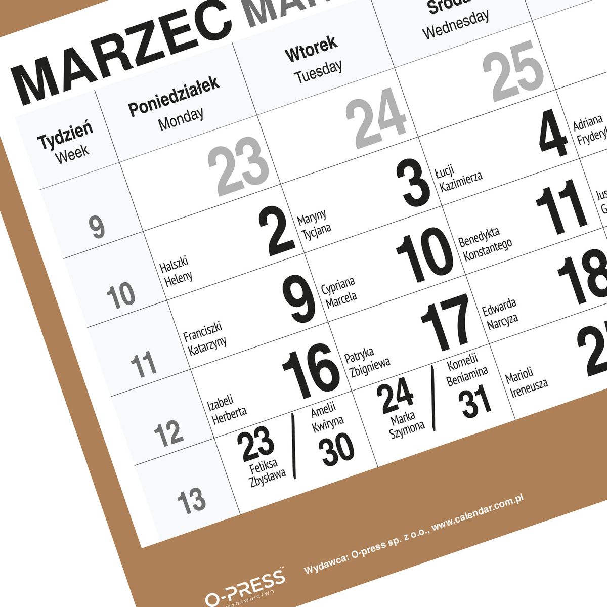 Kalendarz ścienny (401000) k:2915-377 PIES A5 210mm x 450mm Press