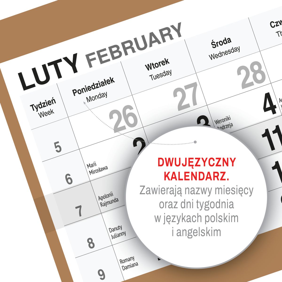 Kalendarz ścienny (401000) k:2915-377 PIES A5 210mm x 450mm Press