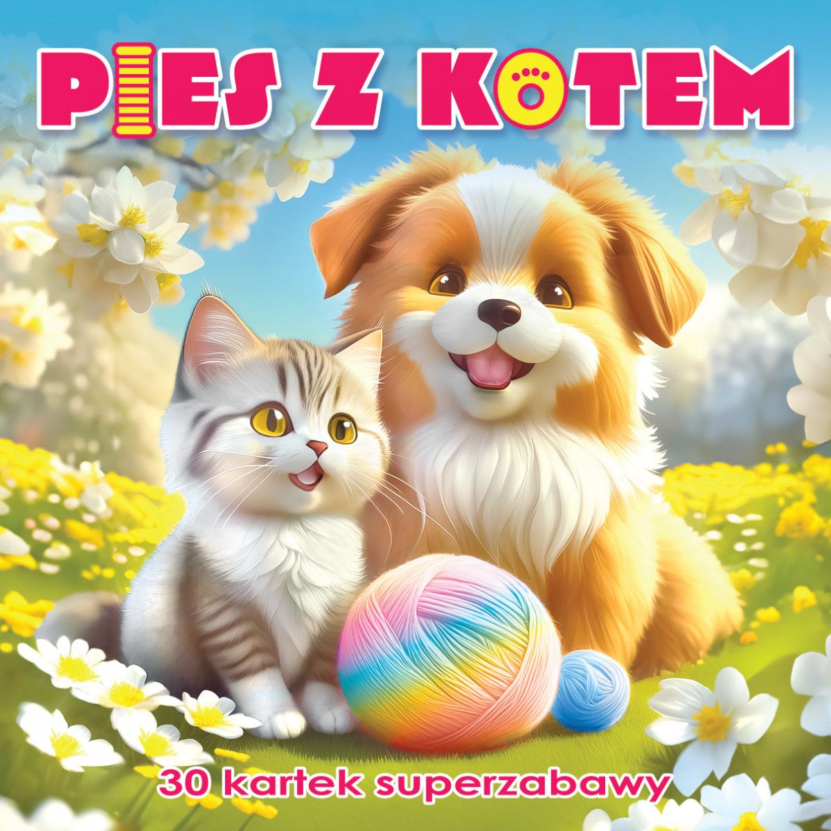 Kolorowanka Pies z kotem 3D