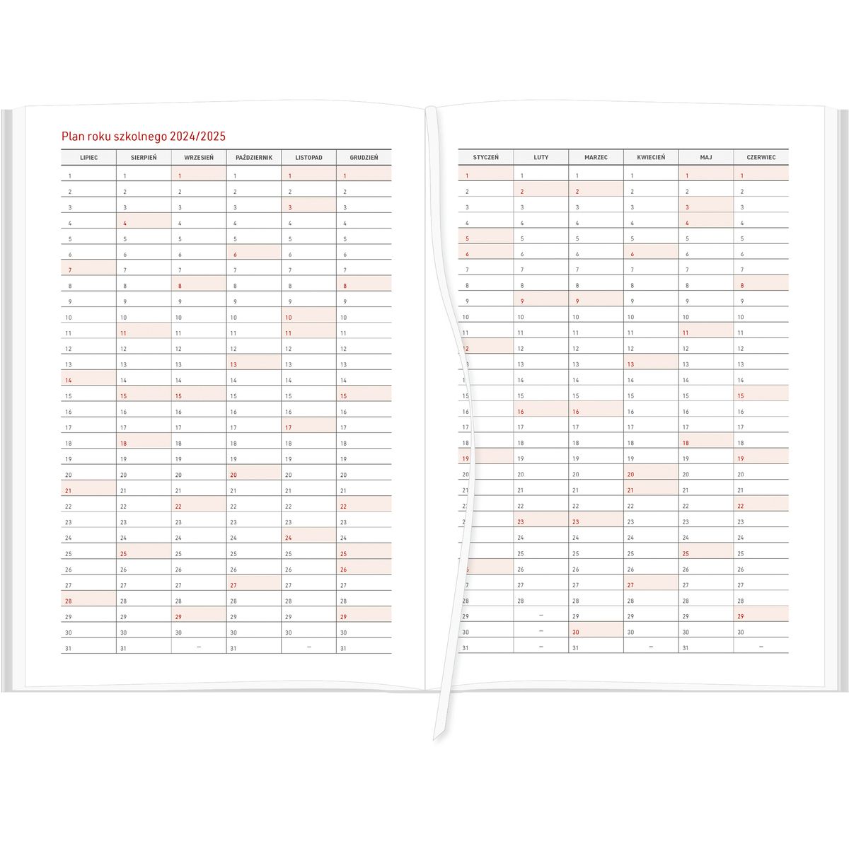 Kalendarz nauczyciela książkowy (terminarz) KRAFT Z GUMKĄ czerwony Wydawnictwo Wokół Nas 2024/2025 A5 tygodniowy A5 (A5TN069B-)