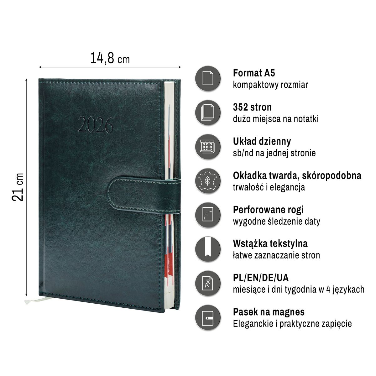 Kalendarz książkowy (terminarz) (308040) k:4071-670 BUSINESS PREMIUM A5 Press (DZIENNY)