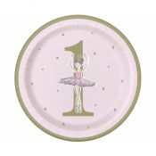 Talerz jednorazowy Godan Ballerina pink&gold 1st birthday papier śr. 230mm 8 szt (75955)