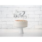 Dekoracja na tort Partydeco topper na tort Happy Birthday, srebrny, 22,5cm (KPT11-018M)