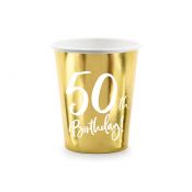 Kubek jednorazowy Partydeco 50th Birthday, złoty papier 220ml (KPP73-50-019M-EU1)