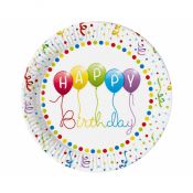 Talerz jednorazowy Godan Happy Birthday Streamers, next generation papier śr. 230mm 8 szt (93426)