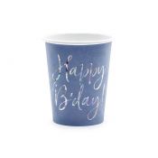 Kubek jednorazowy Partydeco Happy Bday!, granatowy papier 220ml (KPP63-074-EU1)