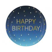 Talerz jednorazowy Godan Blue Happy Birthday, Decorata papier śr. 230mm 8 szt (96620)