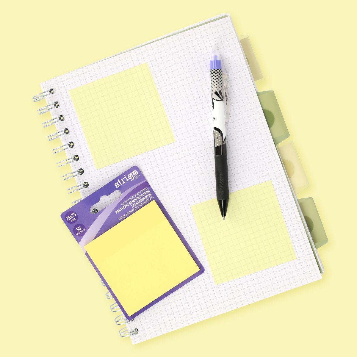 Notes samoprzylepny Strigo strzałki 4kol 75x75 żółty 50k [mm:] 76x76 (SSN029)